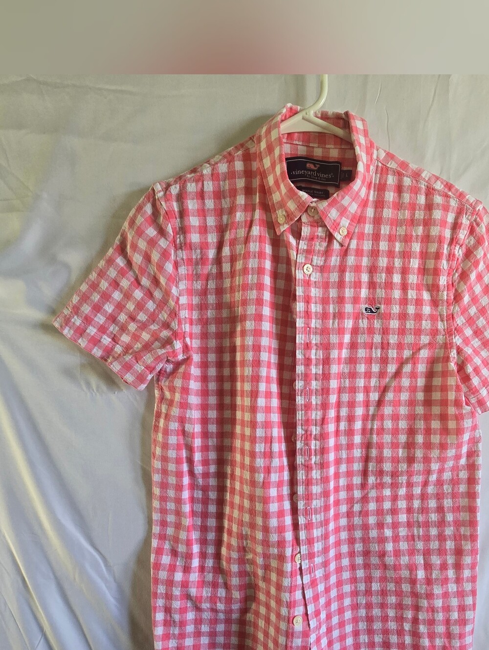 Vineyard Vines Pink and White Gingham Short-Sleeve Button-Down Shirt
